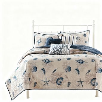 Starfish and Coral Print Cotton Bedspread