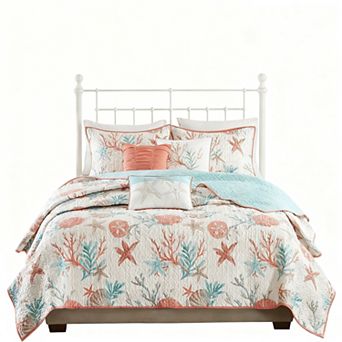 Starfish and Coral Print Cotton Bedspread