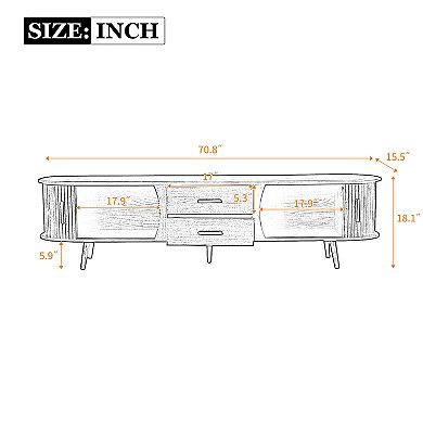 Trikiousd 70.8 Inch Woodgrain TV Stand with Solid Wood Legs, Sliding Doors & Waterproof Surface