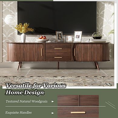 Trikiousd 70.8 Inch Woodgrain TV Stand with Solid Wood Legs, Sliding Doors & Waterproof Surface