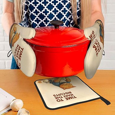 Cute Cat Oven Mitt and Pot Holder Set