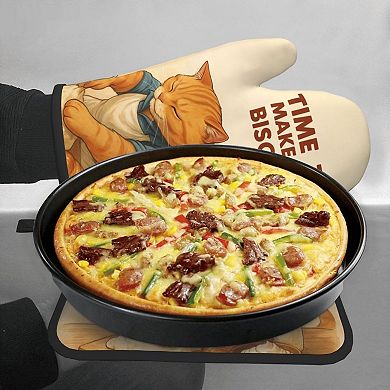 Cute Cat Oven Mitt and Pot Holder Set