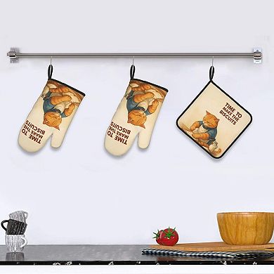 Cute Cat Oven Mitt and Pot Holder Set