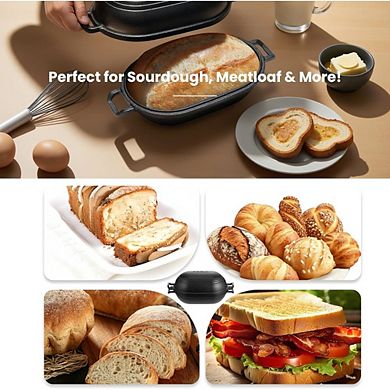 Zoulao Pre-Seasoned Cast Iron Loaf Pan with Lid, Dutch Oven for Sourdough & Baking