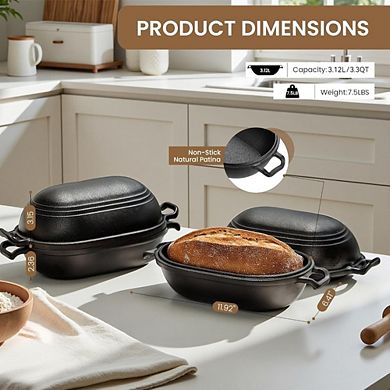 Zoulao Pre-Seasoned Cast Iron Loaf Pan with Lid, Dutch Oven for Sourdough & Baking