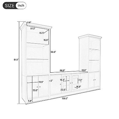 Trikiousd 128.2" Wall Unit TV Stand with Glass Cabinets & Shelves for TVs Up to 80"