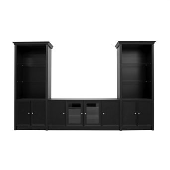 Trikiousd 128.2" Wall Unit TV Stand with Glass Cabinets & Shelves for TVs Up to 80"