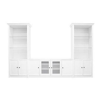 Trikiousd 128.2" Wall Unit TV Stand with Glass Cabinets & Shelves for TVs Up to 80"