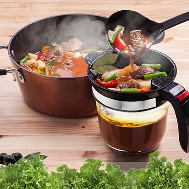 Zoulao 4-Cup Gravy Fat Separator with Bottom Release, Oil Strainer Kitchen Gadget, Red.