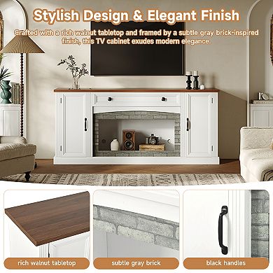 Trikiousd Farmhouse TV Stand with Drawer & Adjustable Shelves for TVs Up to 70"