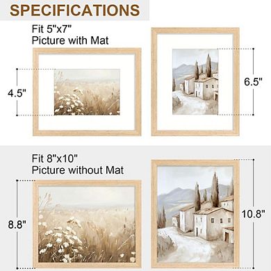 Zoulao Set of 2 8x10 Solid Wood Picture Frames, Display 5x7 w/ Mat or 8x10, Wall or Tabletop