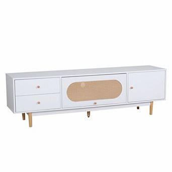 Trikiousd 70.9" TV Stand for TVs up to 80", Rattan Media Console with Drawers & Flip-Up Compartment