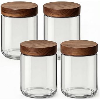 Zoulao 4-Pack 16oz Glass Overnight Oats Jars, Acacia Wood Lids, Wide Mouth, Airtight.