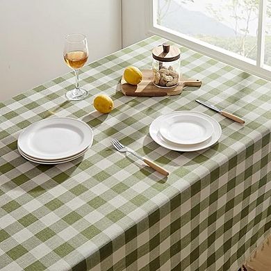 Checkered Linen-Cotton Tablecloth Heavy-Duty Tassel Picnic Cover