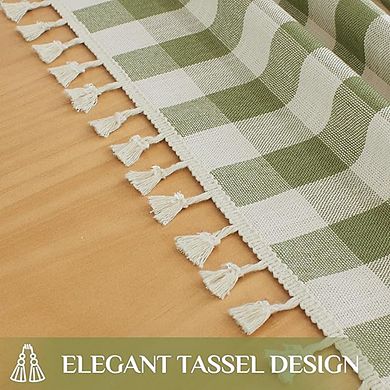 Checkered Linen-Cotton Tablecloth Heavy-Duty Tassel Picnic Cover