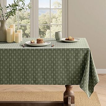 Olive Green Linen Rectangle Tablecloth Waterproof Spillproof Farmhouse Cover