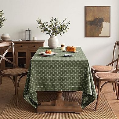 Olive Green Linen Rectangle Tablecloth Waterproof Spillproof Farmhouse Cover