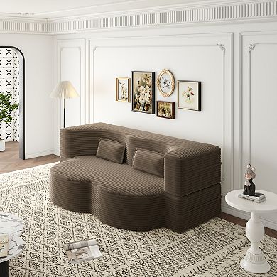 GOODSILO Convertible Plush Corduroy Foam-Filled Sleeper Sofa Bed with Two Pillows