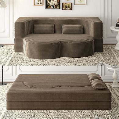GOODSILO Convertible Plush Corduroy Foam-Filled Sleeper Sofa Bed with Two Pillows