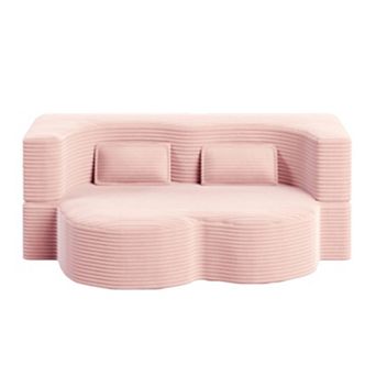 GOODSILO Convertible Plush Corduroy Foam-Filled Sleeper Sofa Bed with Two Pillows