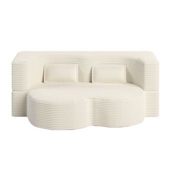 GOODSILO Convertible Plush Corduroy Foam-Filled Sleeper Sofa Bed with Two Pillows