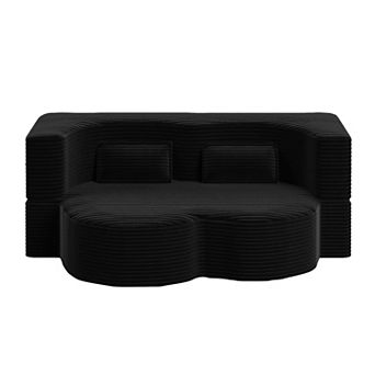 GOODSILO Convertible Plush Corduroy Foam-Filled Sleeper Sofa Bed with Two Pillows