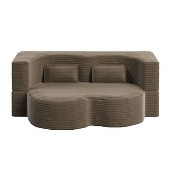GOODSILO Convertible Plush Corduroy Foam-Filled Sleeper Sofa Bed with Two Pillows