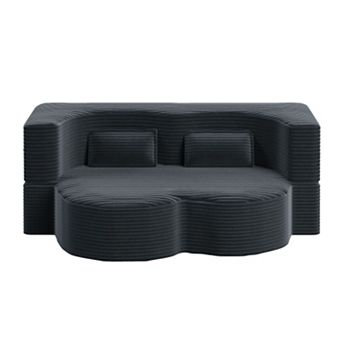 GOODSILO Convertible Plush Corduroy Foam-Filled Sleeper Sofa Bed with Two Pillows