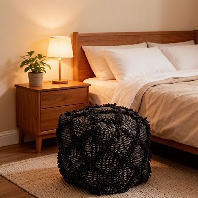 GOODSILO Handcrafted Wool and Cotton Pouf Ottoman for Indoor Seating