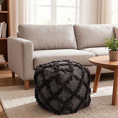 GOODSILO Handcrafted Wool and Cotton Pouf Ottoman for Indoor Seating