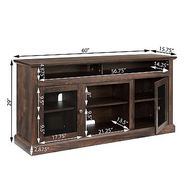 GOODSILO Farmhouse Entertainment Center Media Console Table with Glass Doors Storage