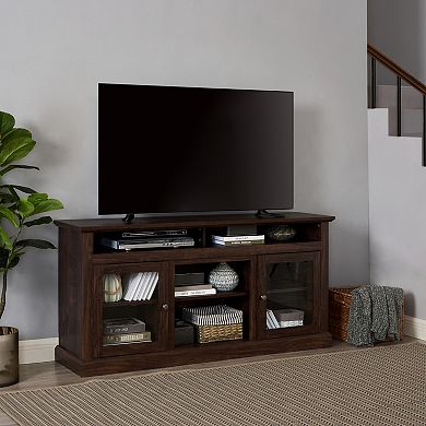 GOODSILO Farmhouse Entertainment Center Media Console Table with Glass Doors Storage
