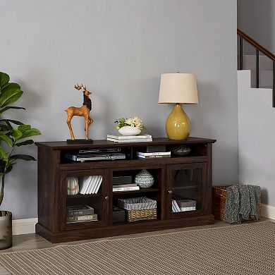 GOODSILO Farmhouse Entertainment Center Media Console Table with Glass Doors Storage