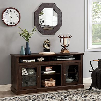 GOODSILO Farmhouse Entertainment Center Media Console Table with Glass Doors Storage