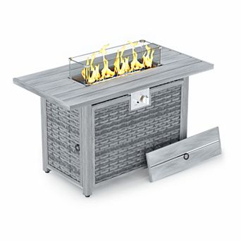 43" Propane Fire Pit Table, 50000 BTU Pulse Ignition Iron Fire Table for Outdoor Patio（Windshield）