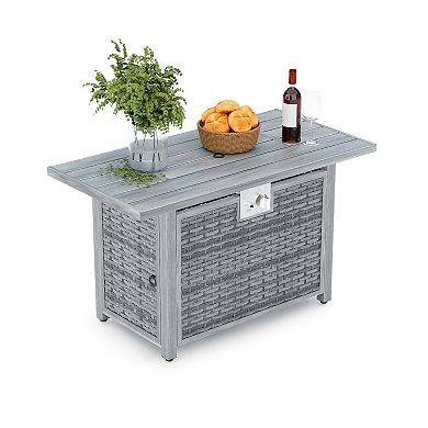 43" Propane Fire Pit Table, 50000 BTU Pulse Ignition Iron Fire Table for Outdoor Patio（Windshield）