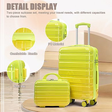 Trikiousd 14"/20" 2 pcs/set in PC Spinner Wheel Luggage, Carry on Suitcase, with Gradient Color