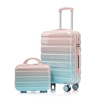 Trikiousd 14"/20" 2 pcs/set in PC Spinner Wheel Luggage, Carry on Suitcase, with Gradient Color