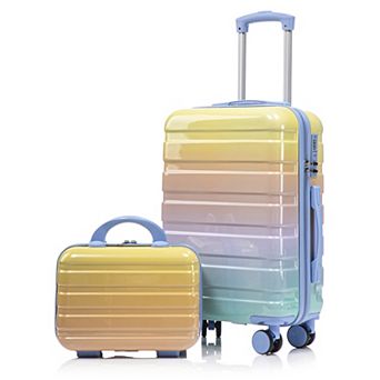Trikiousd 14"/20" 2 pcs/set in PC Spinner Wheel Luggage, Carry on Suitcase, with Gradient Color