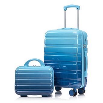 Trikiousd 14"/20" 2 pcs/set in PC Spinner Wheel Luggage, Carry on Suitcase, with Gradient Color