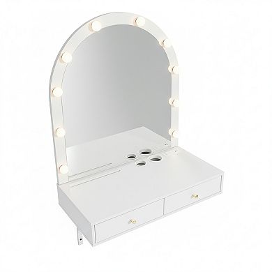 Trikiousd Floating Makeup Vanity Desk with Mirror & Lights for Bedrooms Bathrooms Salon
