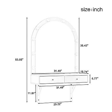Trikiousd Floating Makeup Vanity Desk with Mirror & Lights for Bedrooms Bathrooms Salon
