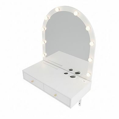 Trikiousd Floating Makeup Vanity Desk with Mirror & Lights for Bedrooms Bathrooms Salon