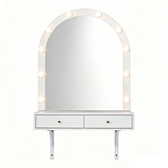 Trikiousd Floating Makeup Vanity Desk with Mirror & Lights for Bedrooms Bathrooms Salon