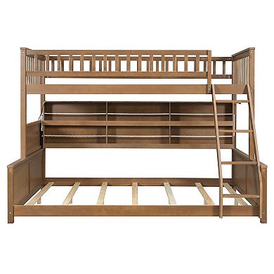 Trikiousd Twin XL Over Queen Wood Bunk Bed w/Side Storage Shelves, Color-Changing Lights & Pegboard