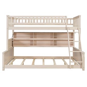 Trikiousd Twin XL Over Queen Wood Bunk Bed w/Side Storage Shelves, Color-Changing Lights & Pegboard