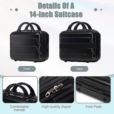 Trikiousd 14"/20" 2 pcs/set in ABS Spinner Wheel Luggage, with Combination Lock,14" Cosmetic Case