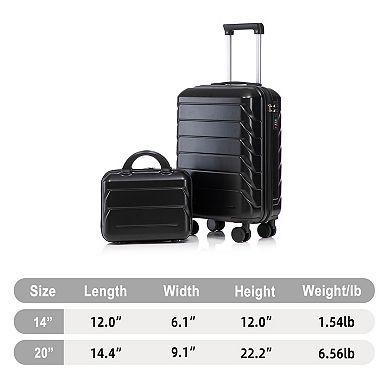Trikiousd 14"/20" 2 pcs/set in ABS Spinner Wheel Luggage, with Combination Lock,14" Cosmetic Case