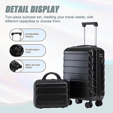 Trikiousd 14"/20" 2 pcs/set in ABS Spinner Wheel Luggage, with Combination Lock,14" Cosmetic Case