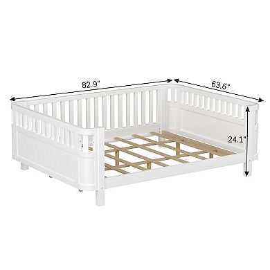 Trikiousd Queen Size Montessori Bed Low Platform Bed Frame w/ Detachable Side Bed Rails